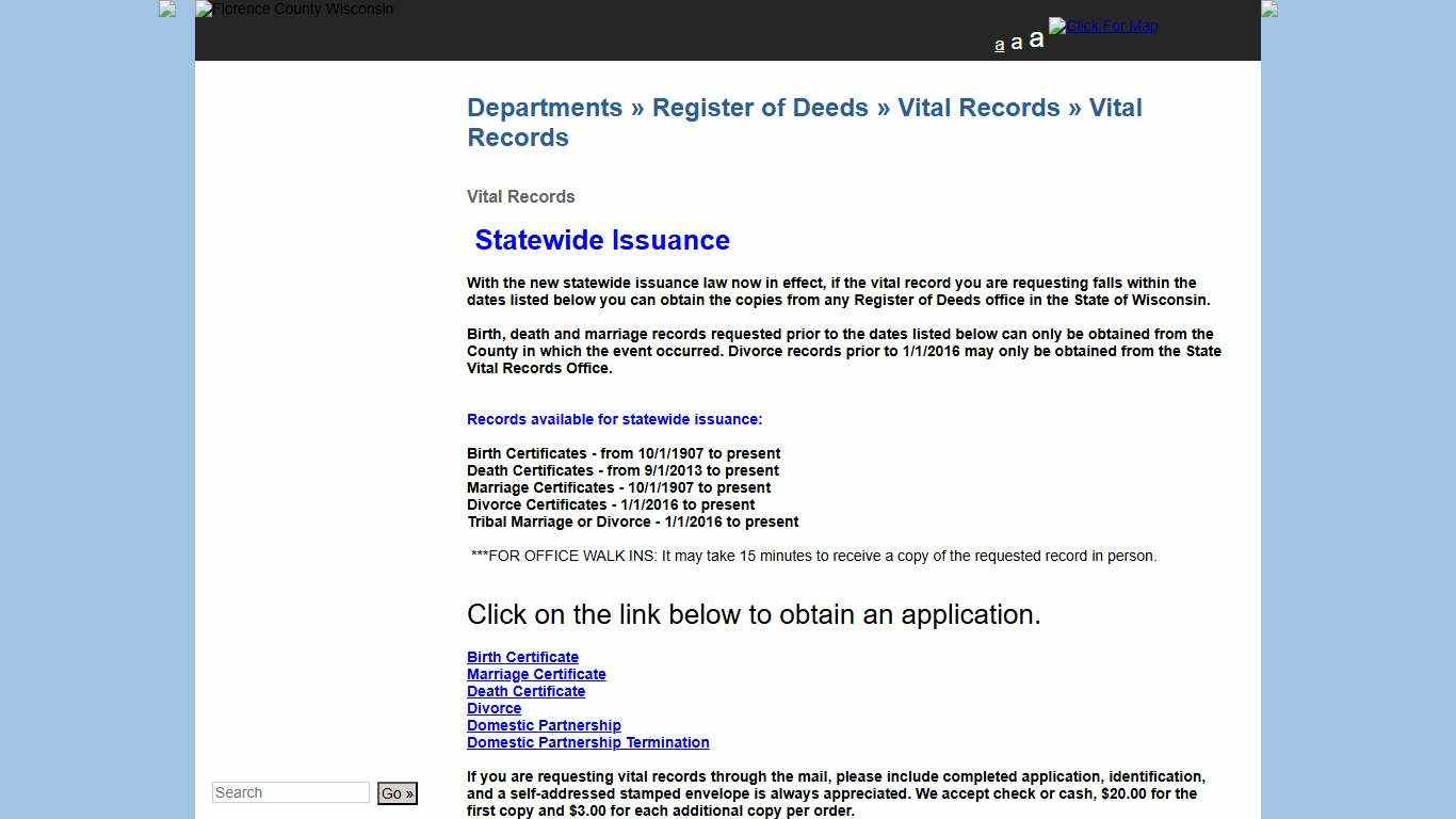 Florence County Government | Departments » Register of Deeds » Vital Records » Vital Records