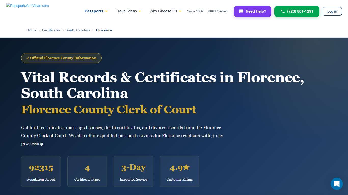 Birth, Marriage & Death Certificates in Florence, SC | Florence County Vital Records