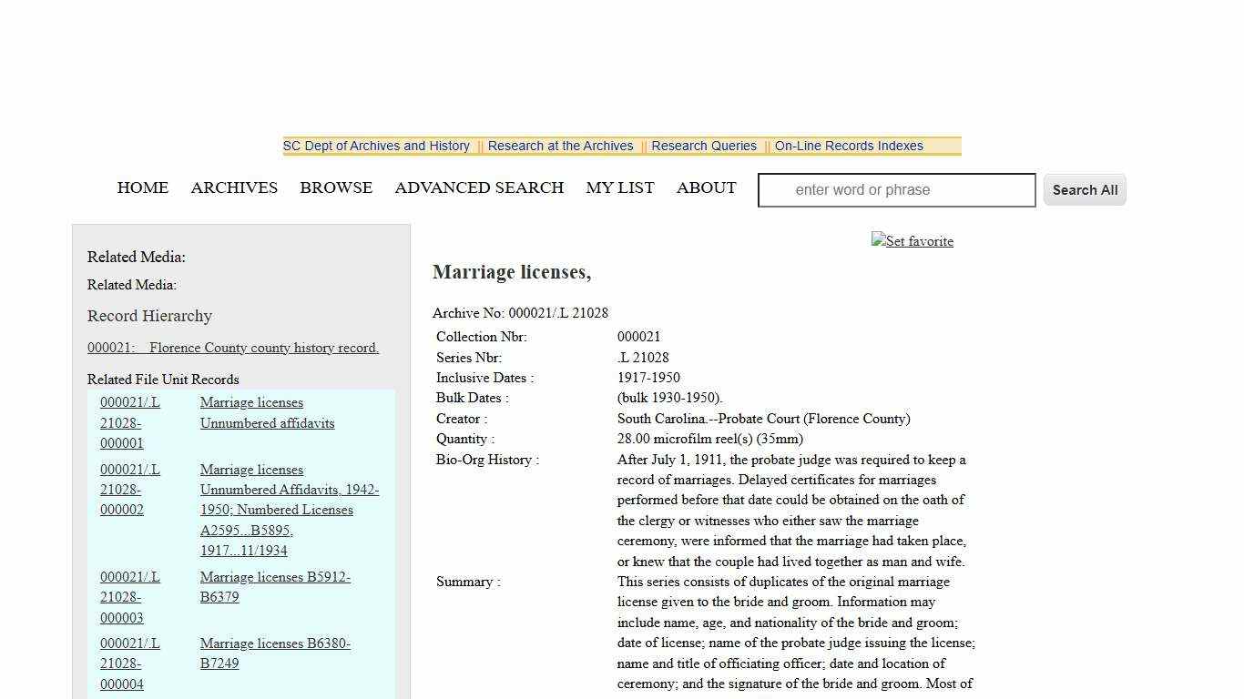Marriage licenses, | SC Department of Archives and History